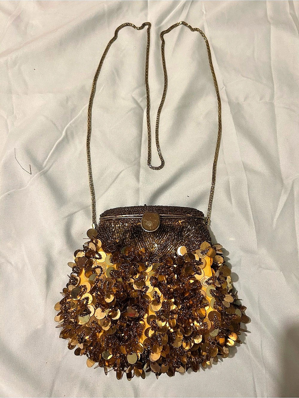 Vtg Gold Tone Sequin Chain Mini Bag